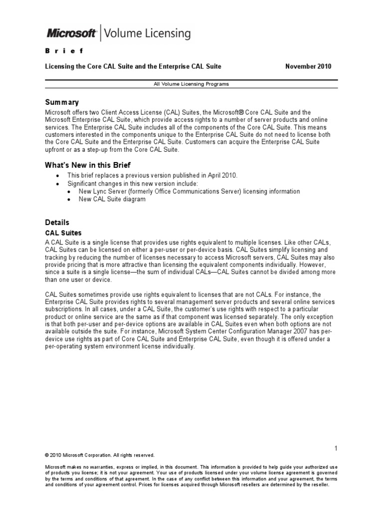 Core Cal Licensing : Client Access License (CAL) Suite Bridge Overview ...