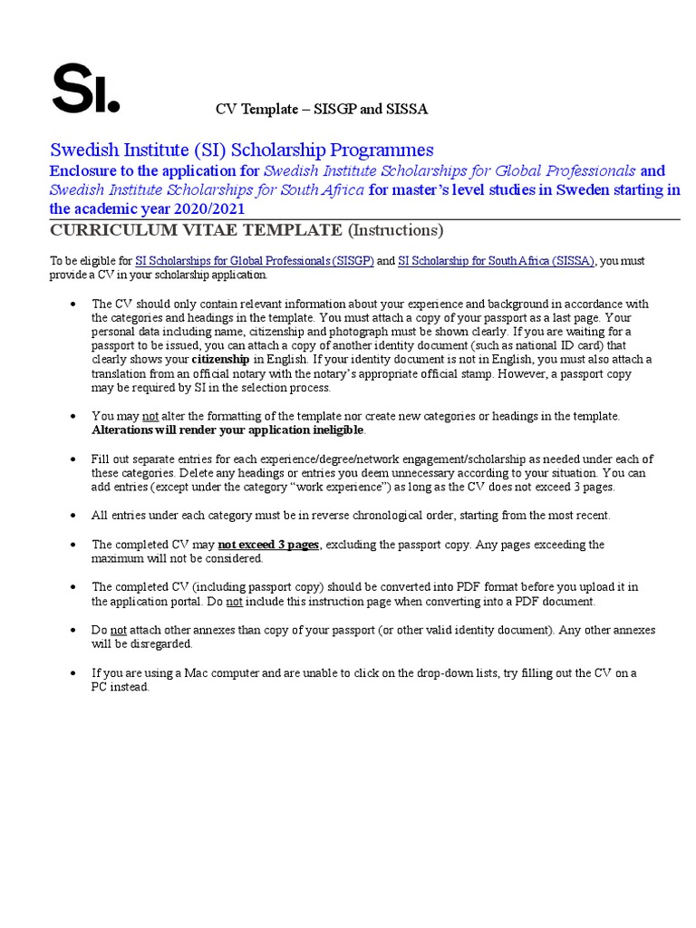 CV Template for SISGP Scholarship | PDF | Identity Document | Passport