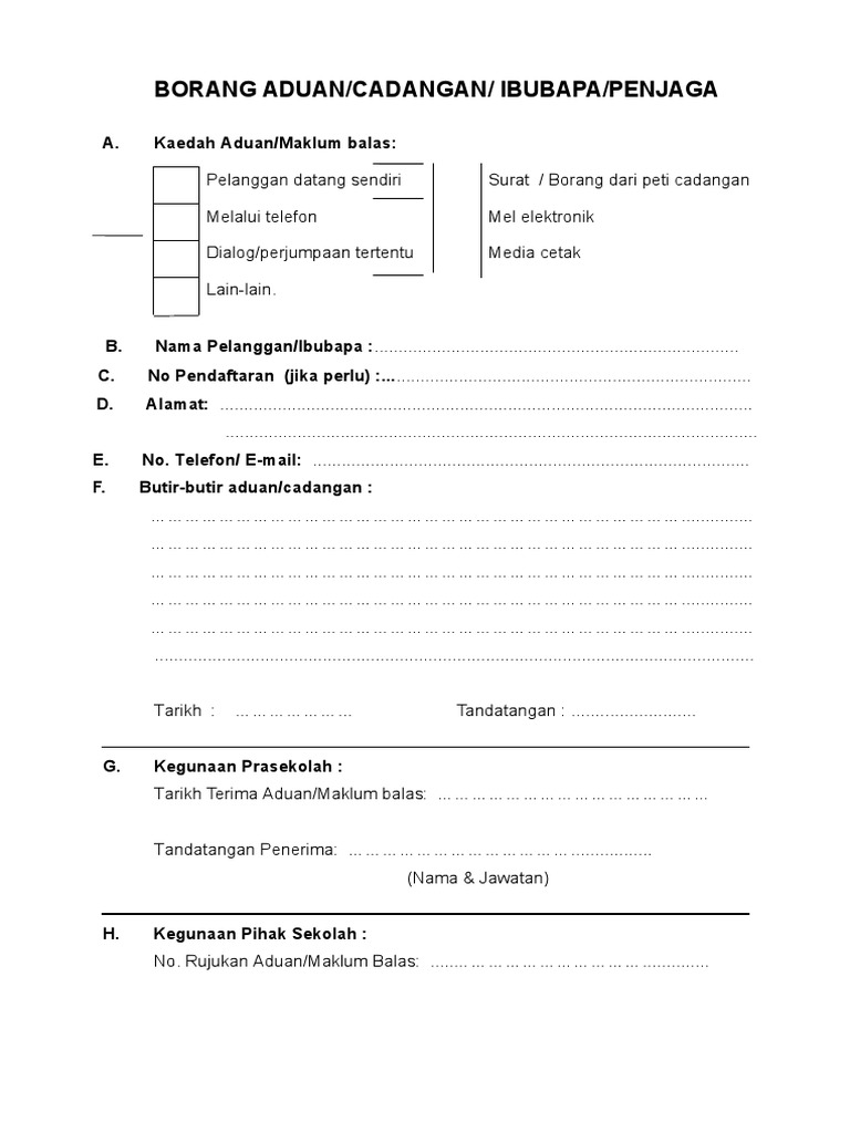 Viii. BORANG ADUAN CADANGAN PELANGGAN | PDF