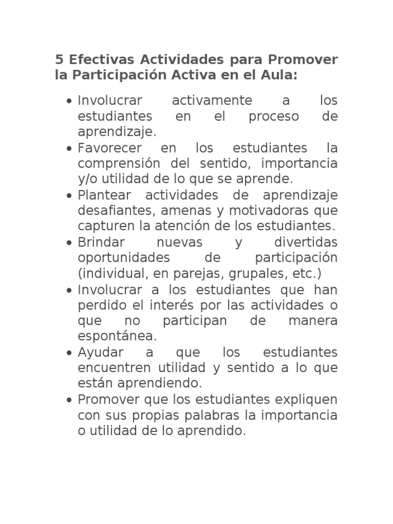 5 Efectivas Actividades para Promover La Participación Activa en El ...