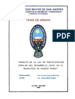 Impacto de la Ley de Participación Popular en el desarrollo local del municipio de Puerto Pérez