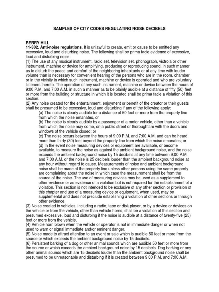 Sample Noise Ordinance Decibel Requirements PDF PDF Noise Decibel