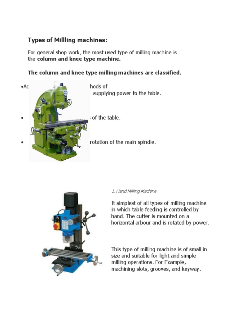 Types of Milling Machines Explained | PDF | Machines | Tools