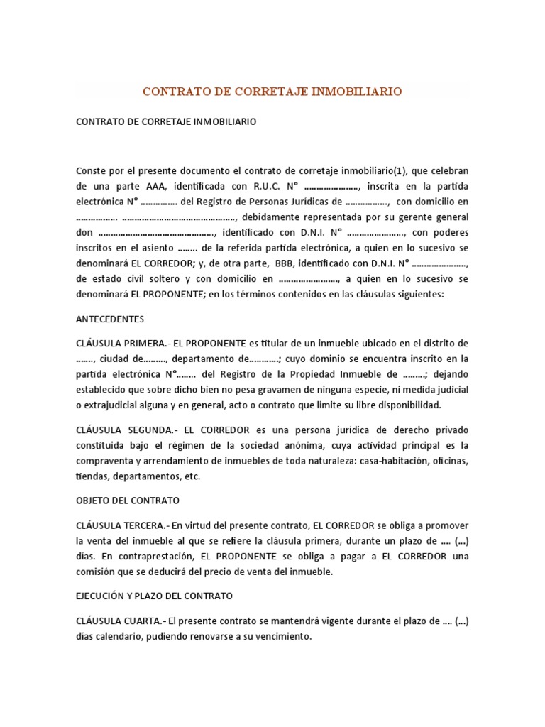 Contrato de Corretaje Inmobiliario | PDF | Arbitraje | Derecho privado