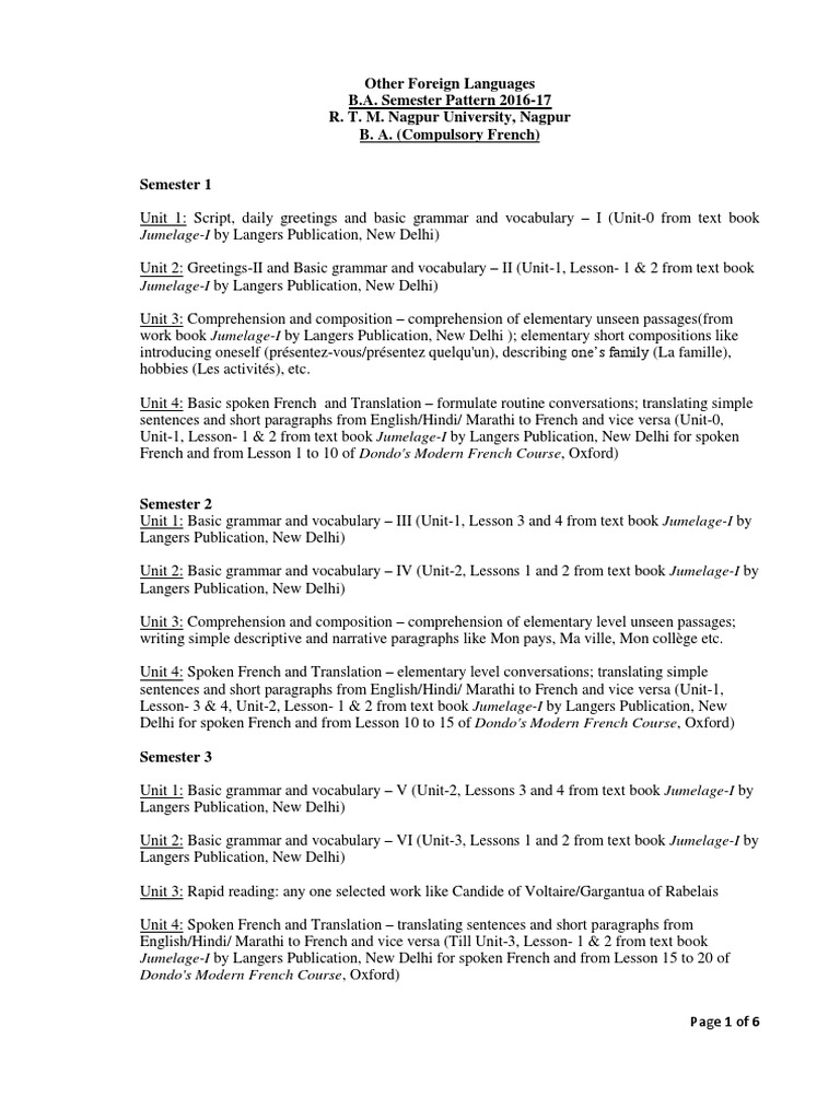 BA French Syllabus - 26-9-17 PDF | PDF | Translations | French Language