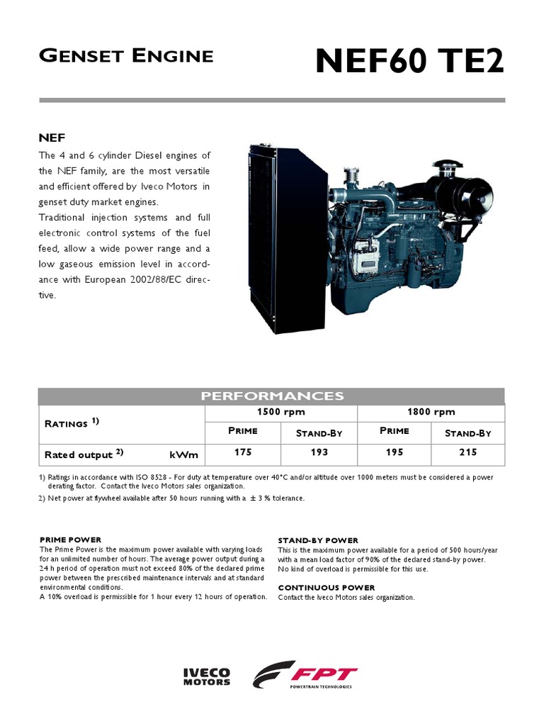 Iveco NEF60 TE2 Genset Specifications | PDF | Turbocharger | Diesel Engine