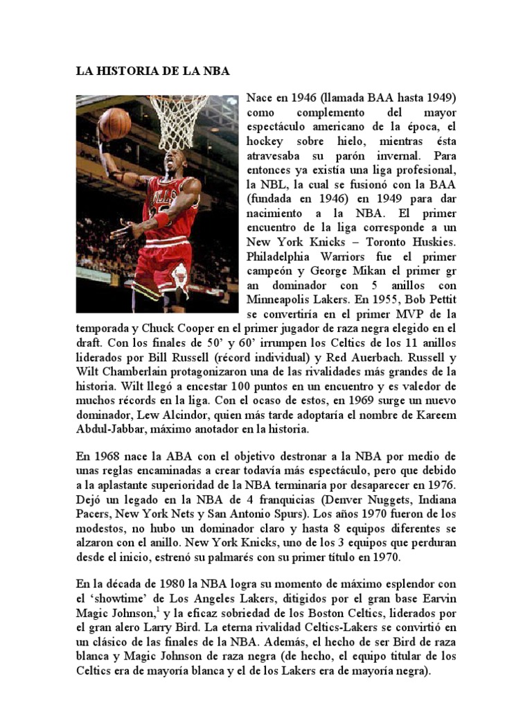 La Historia de La Nba | PDF | Asociacion Nacional de Basquetbol |  Asociación de baloncesto de América