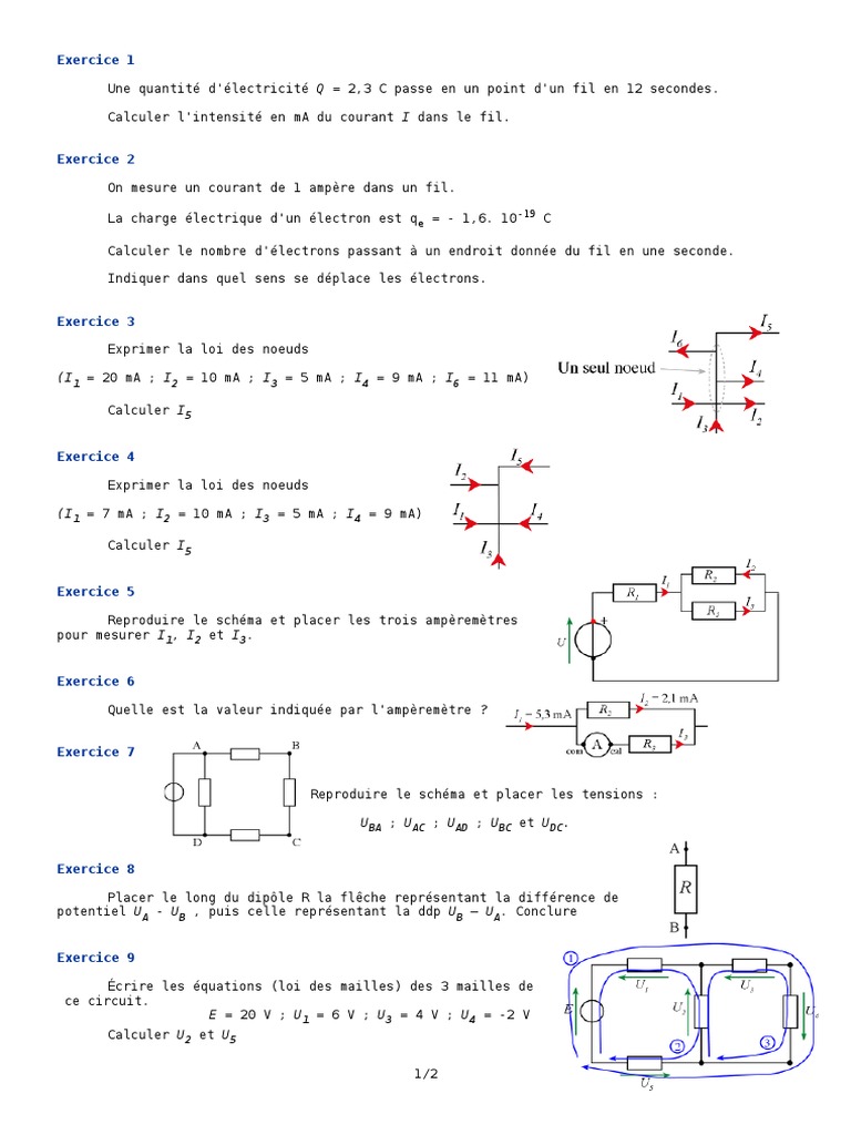 Calculer L Intensité Du Courant Exercice 1 Une Quantite Delectricite Q 23 C Passe en Un Point D | PDF |  Tension électrique | Résistance (électricité)