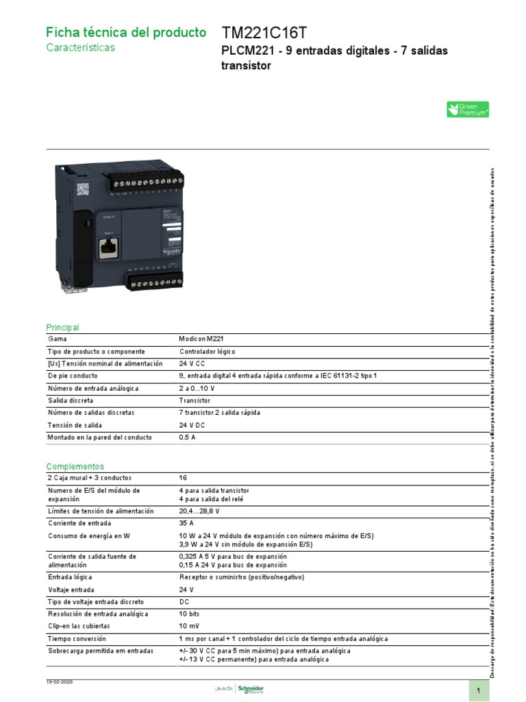 Logic Controller - Modicon M221 - TM221C16T | PDF | Controlador lógico ...