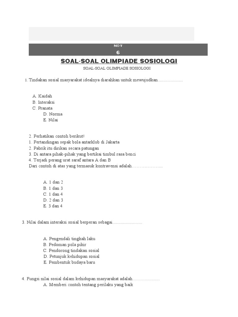Soal Osn Sosiologi