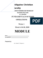 Module For Fundamentals in Food Service Operations