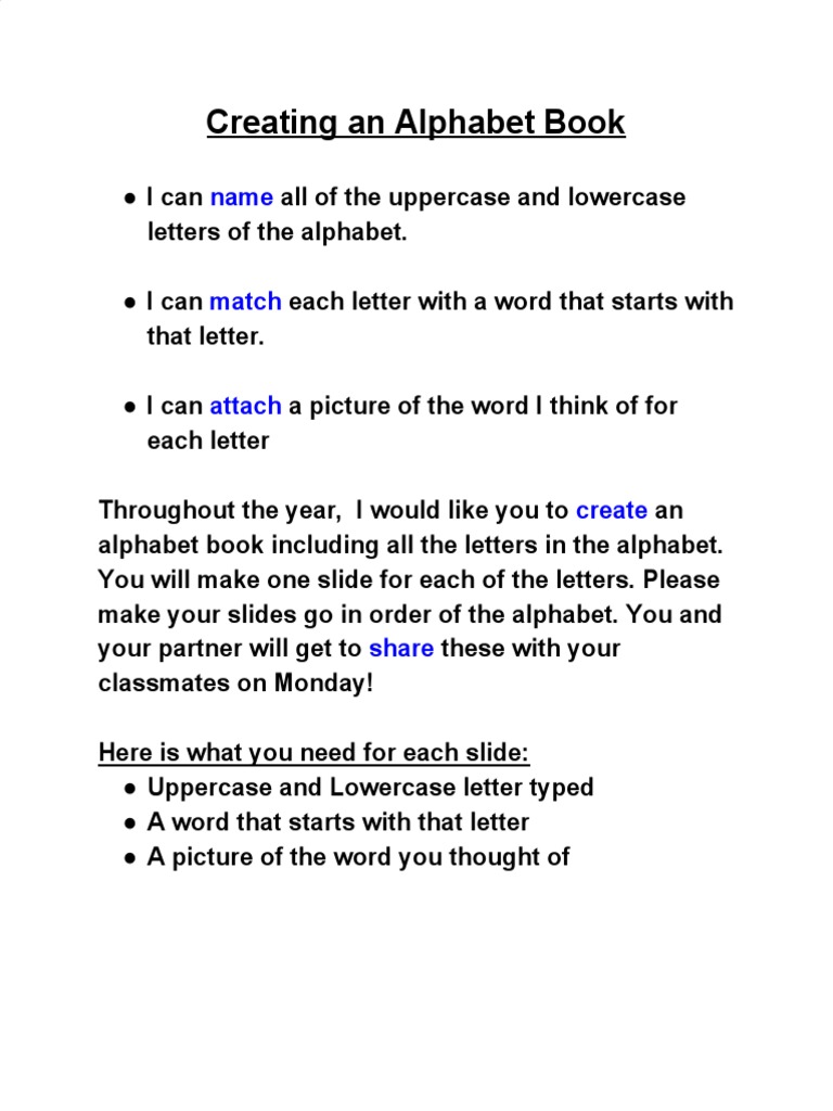 Alphabet Book Project Guidelines | PDF | Writing | Orthography