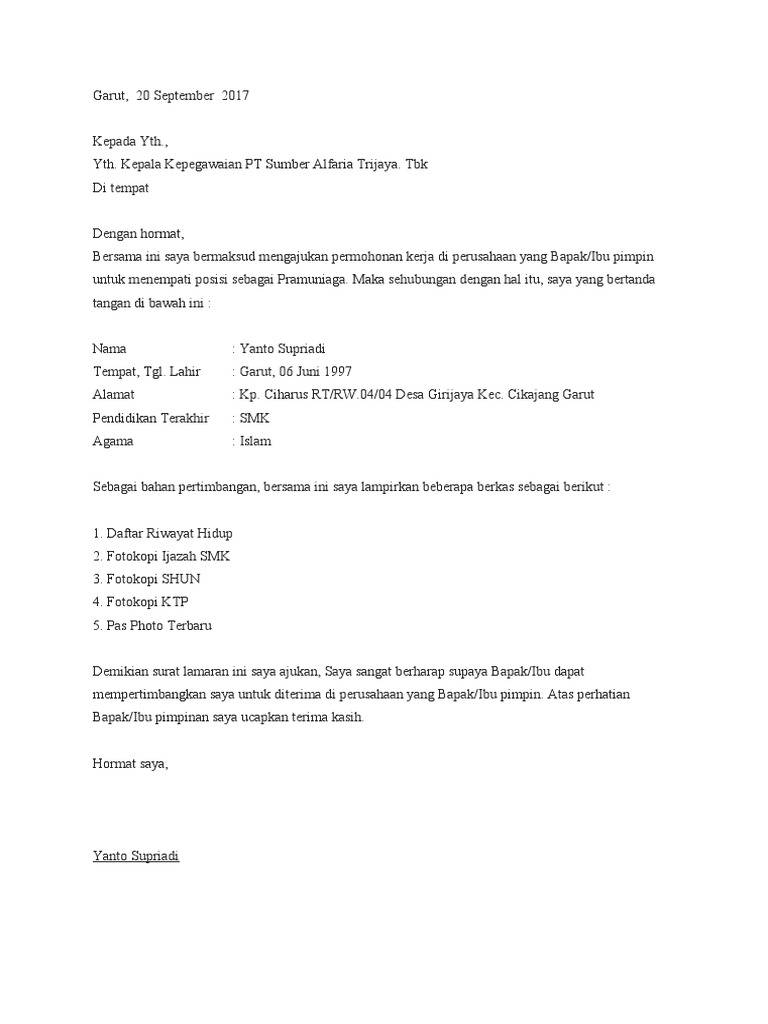 Download 93+ Contoh Surat Lamaran Kerja Alfamart Gratis Terbaru