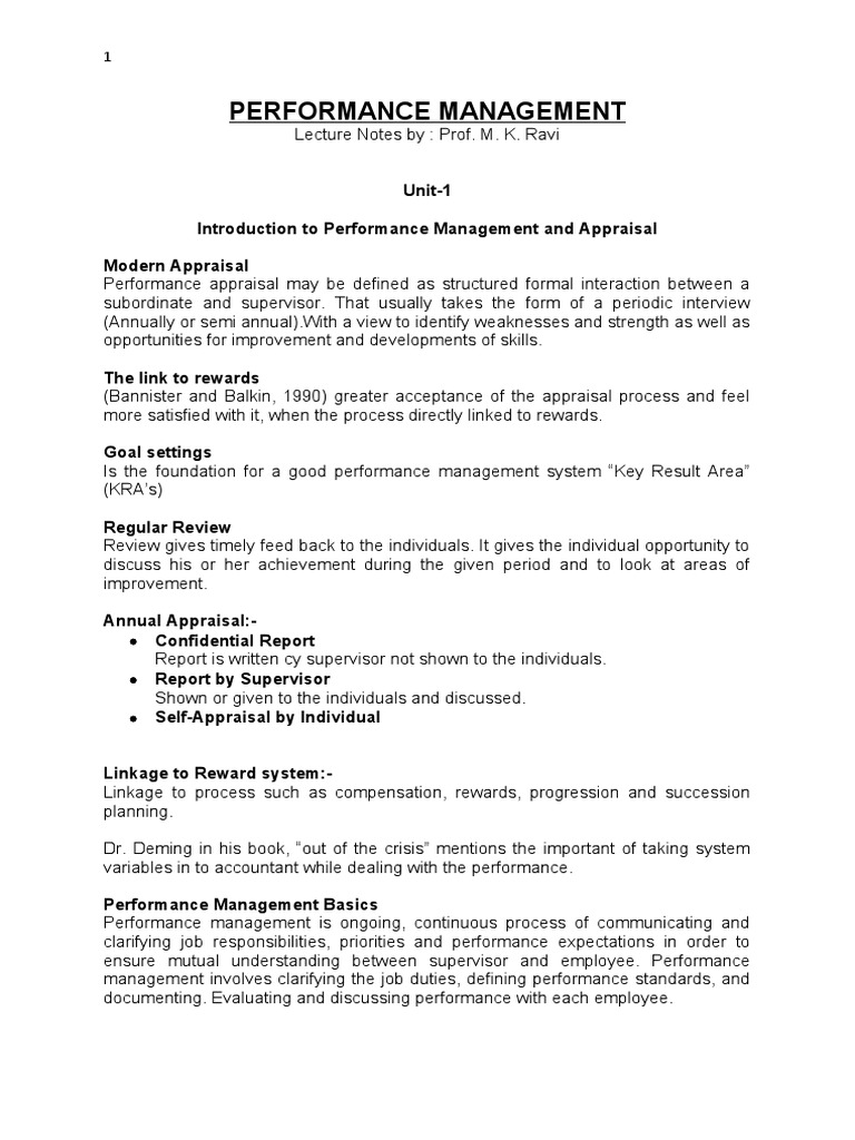 Lecture Notes - Performance Management | PDF | Performance Appraisal | Performance  Management