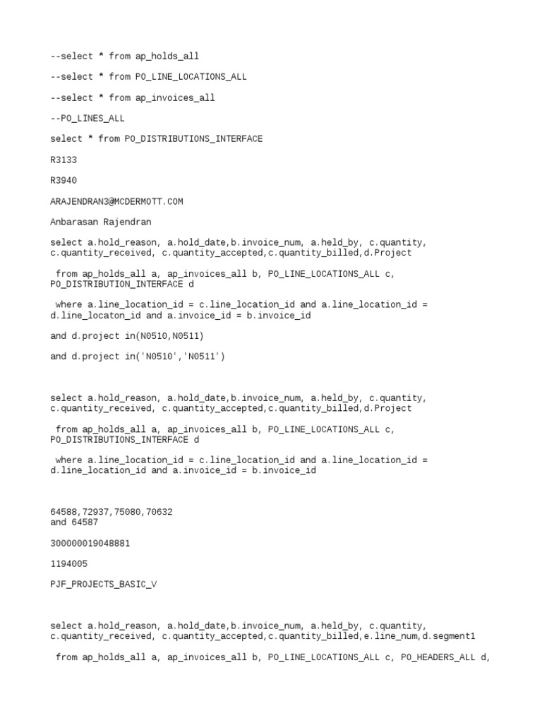 Query For Hold Report | PDF