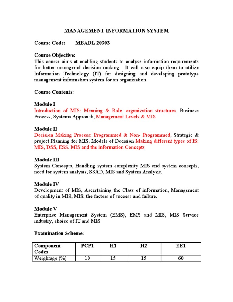 MIS Course for Management Students | PDF | Computers