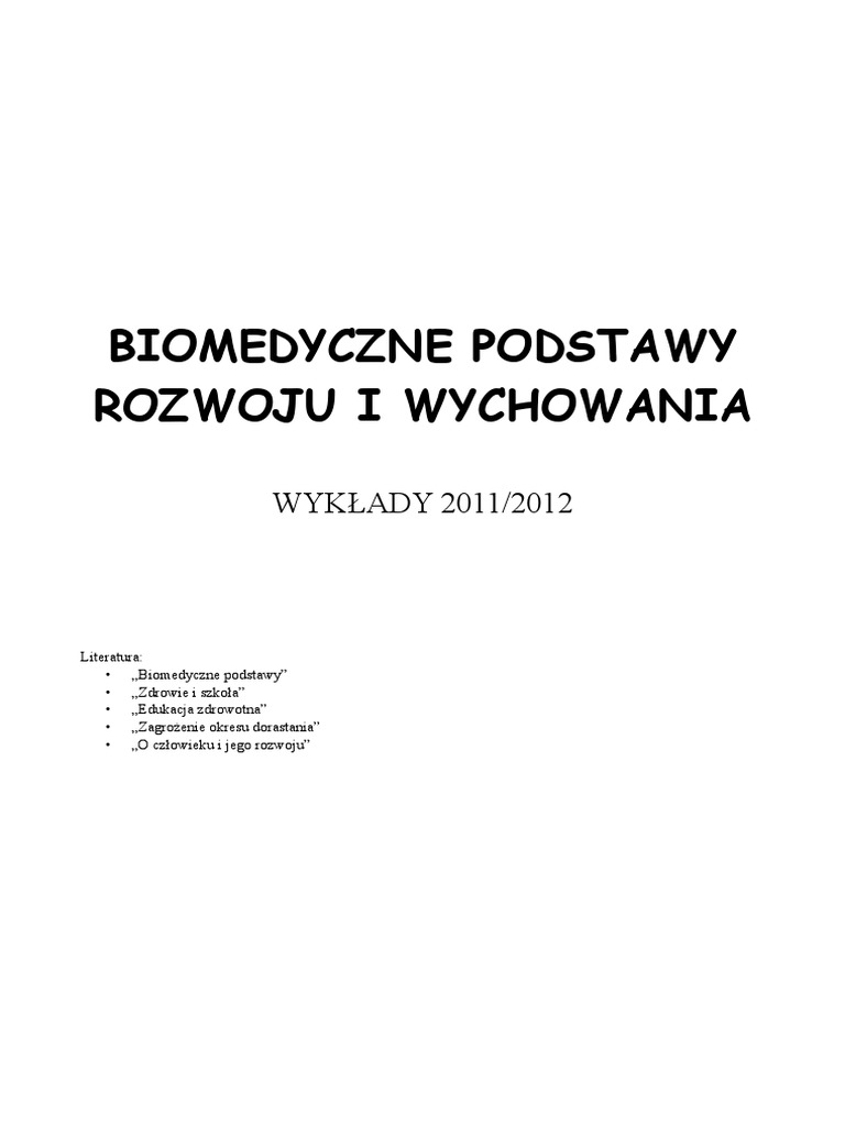 Biomedyczne Podstawy Rozwoju I Wychowania Pdf