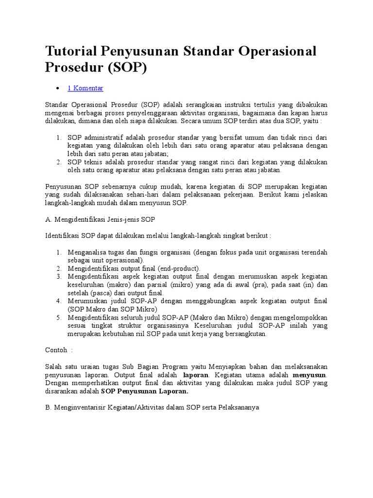 Tutorial Penyusunan Standar Operasional Prosedur | PDF