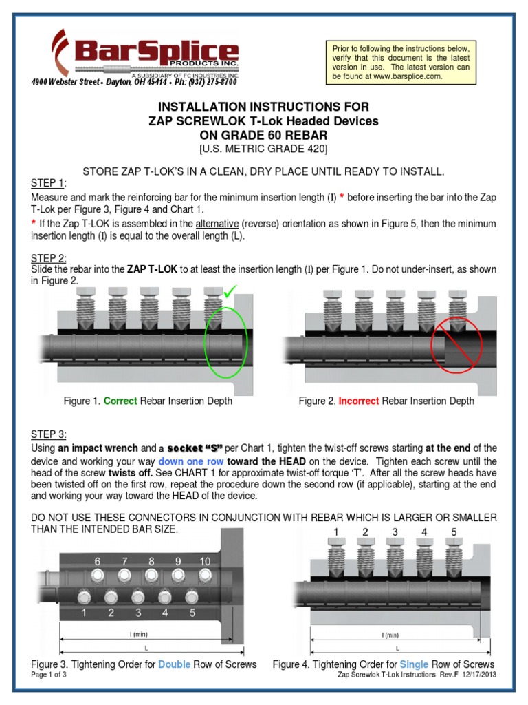 BPI Zap TLok Headed Bar Instructions PDF Screw Galvanization