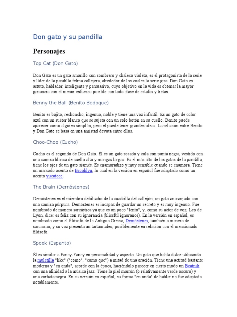 Personajes de Don Gato y su Pandilla | PDF | Gatos