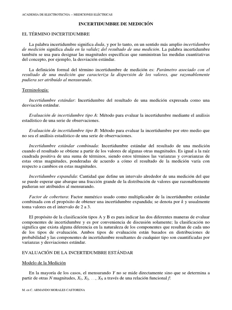 Incertidumbre en Mediciones Eléctricas | PDF | Medición | Desviación ...