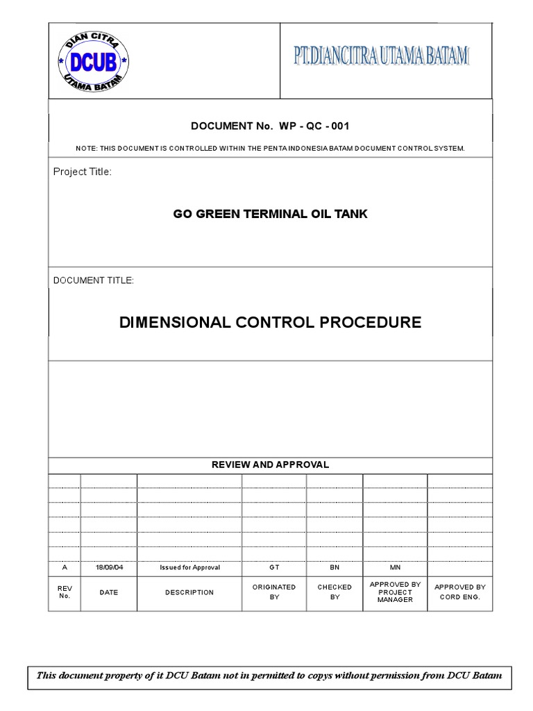 Dimensional Control Procedure PDF Surveying Calibration