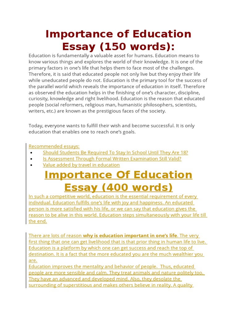 importance of education essay 800 words