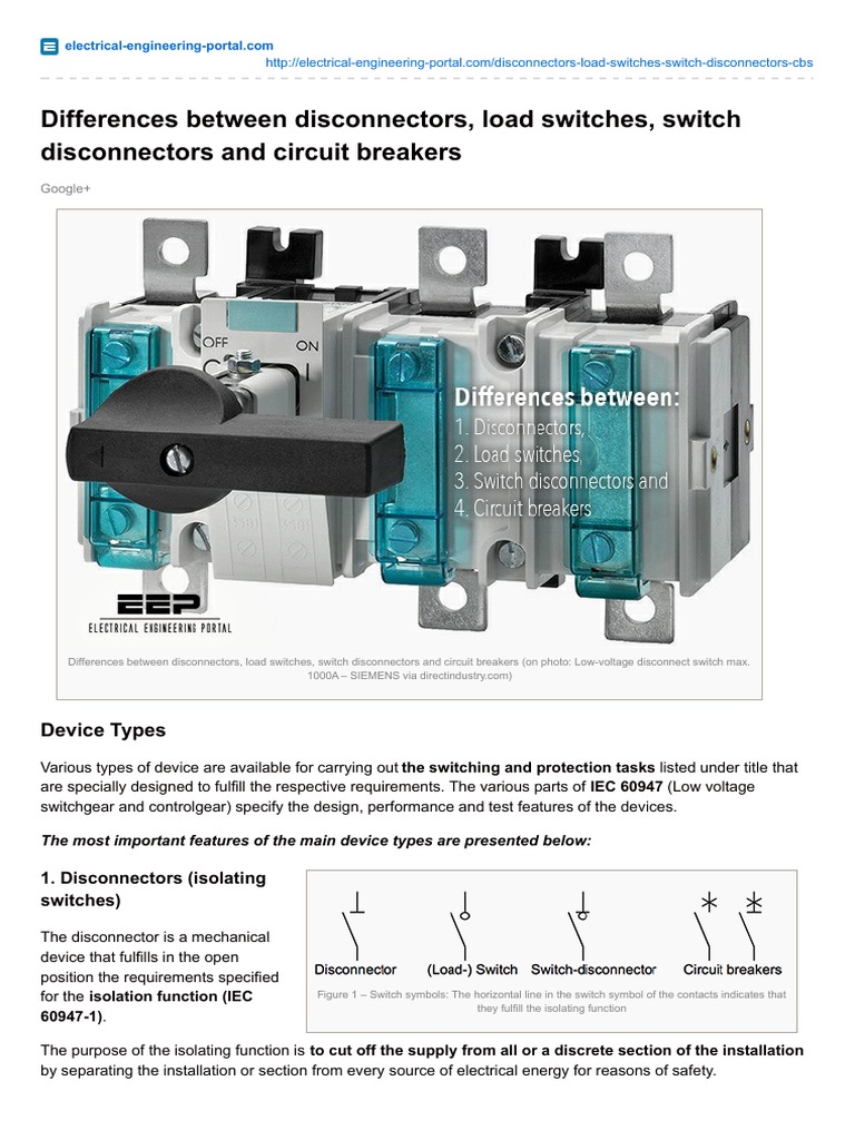 Differences Between Disconnectors Load Switches Switch Disconnectors