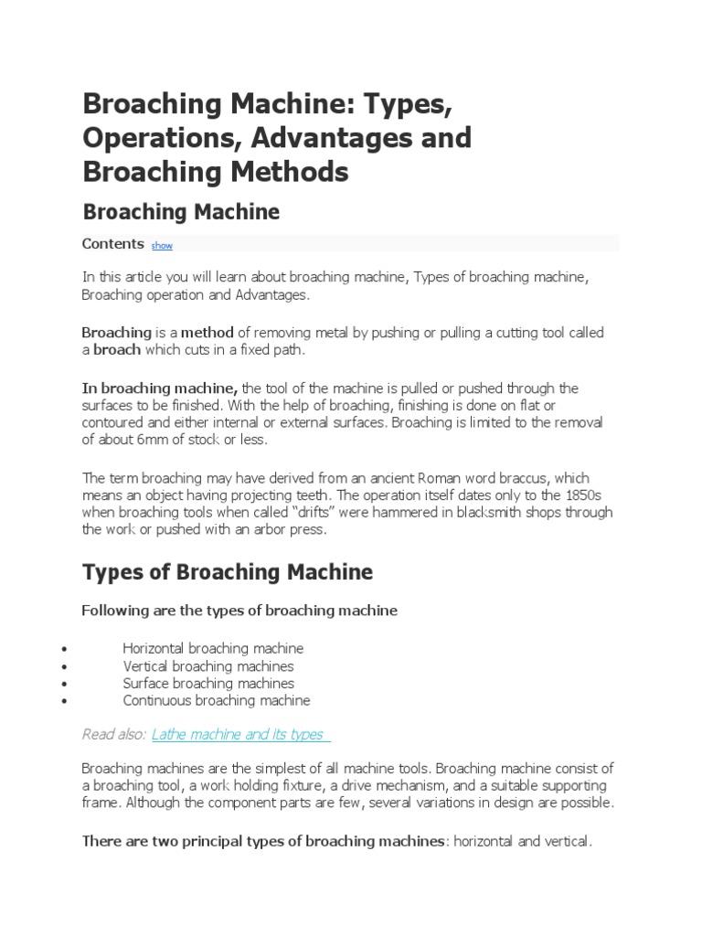 Broaching Machine | Download Free PDF | Machining | Metalworking