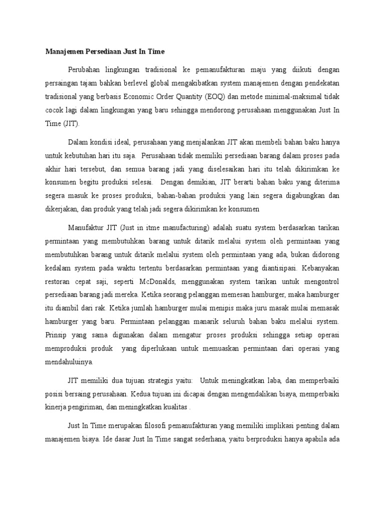 Manajemen Persediaan Just In Time | PDF