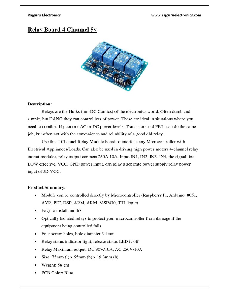 4-Channel Relay Module Overview | PDF | Relay | Arduino