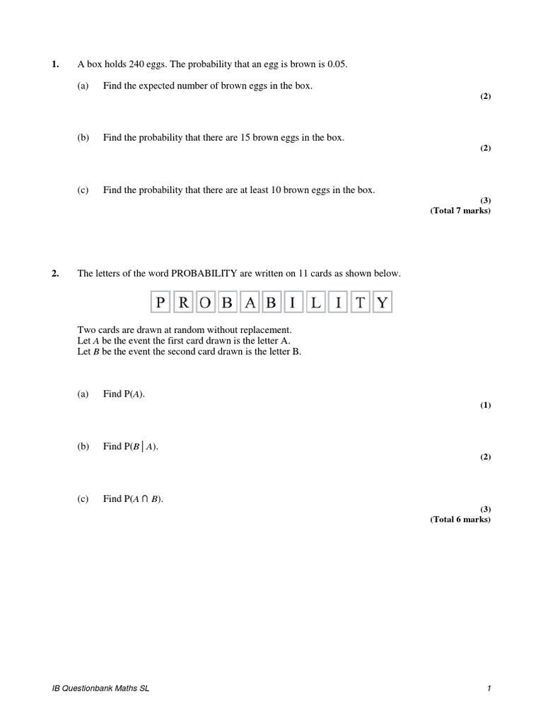 IB Maths SL Probability Questions | PDF | Expected Value | Probability