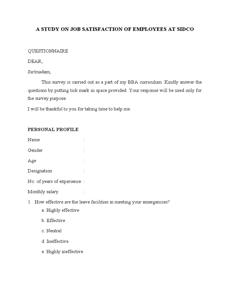 Employee Job Satisfaction Survey at SIDCO | PDF | Job Satisfaction ...