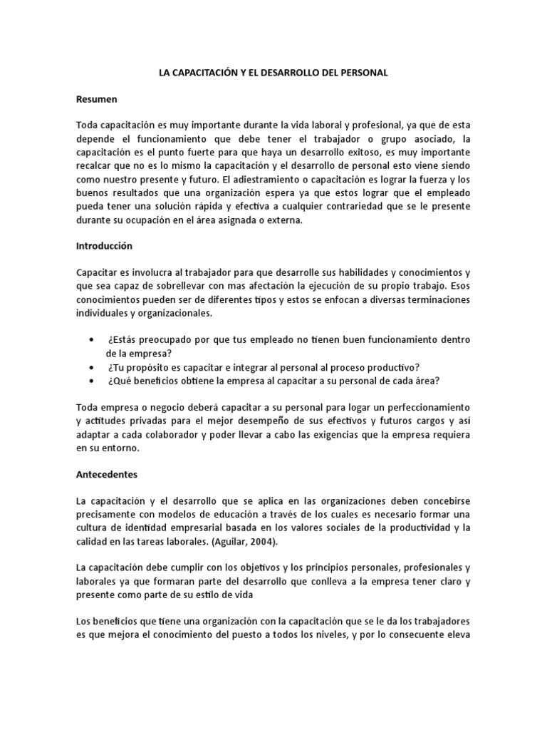 Capacitación y Desarrollo del Personal | PDF | Gestión de recursos ...