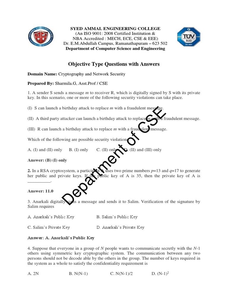 Cryptography and Network Security | PDF | Public Key Cryptography | Key ...
