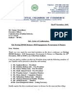 Letter of Confirmation Regarding Driving MSME Business - B2B Engagements, Procurement & Finance For Sir