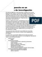 El Presupuesto en Un Proyecto de Investigación