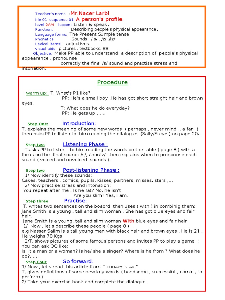 Describing Physical Appearance in English | PDF | Stress (Linguistics ...