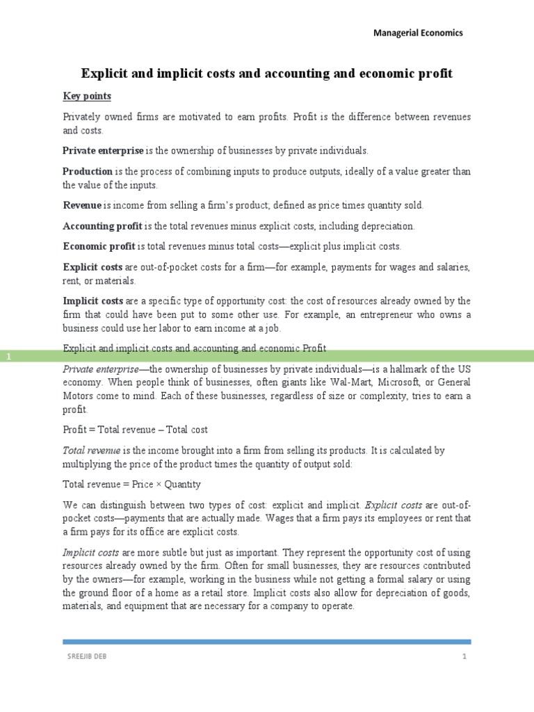 Explicit and Implicit Costs and Accounting and Economic | PDF | Profit  (Economics) | Cost