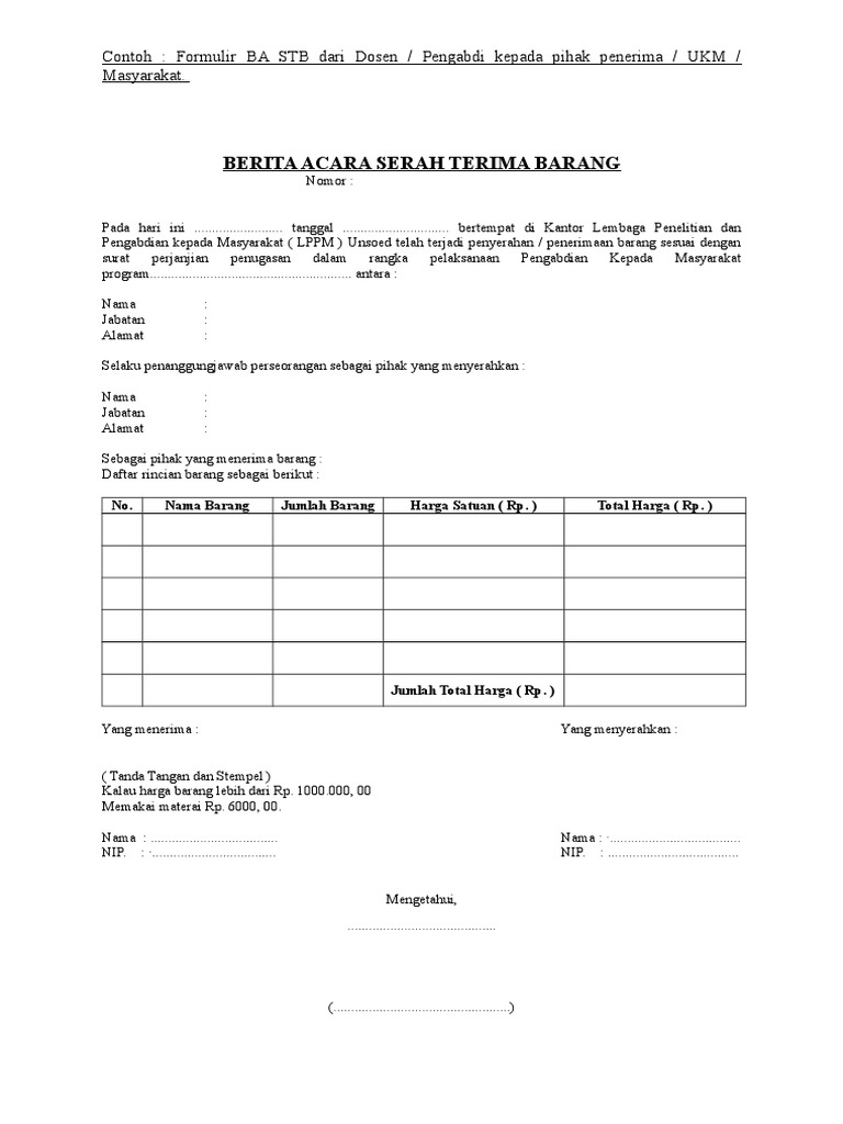 Form Berita Acara Serah Terima Barang Pengabdian …