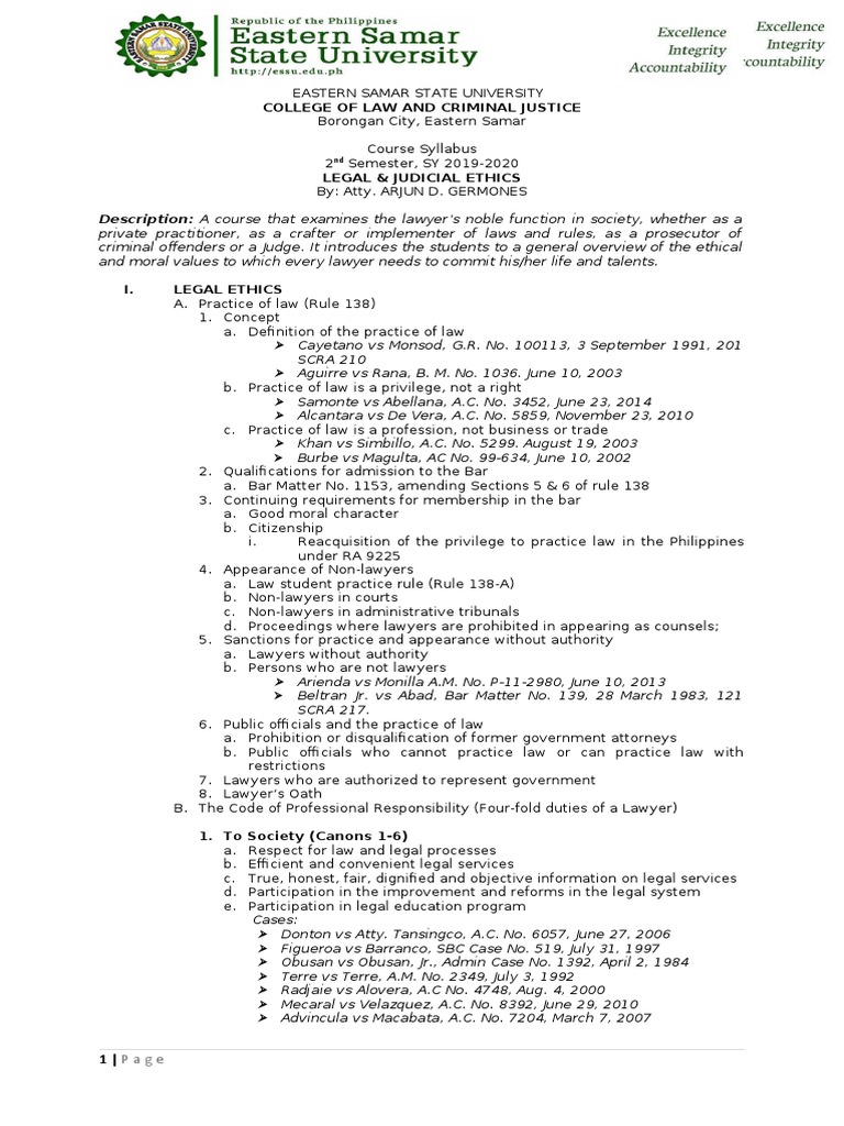 Legal and Judicial Ethics An Examination of the Ethical Obligations