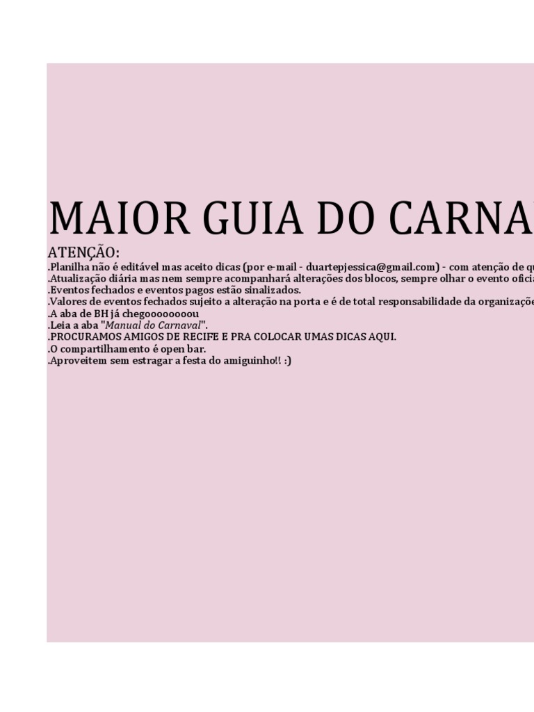 Planilha de Bloquinho - CARNAVAL 2020 - #10dias - TA CHEGANDOOOOOOO, PDF, Carnaval