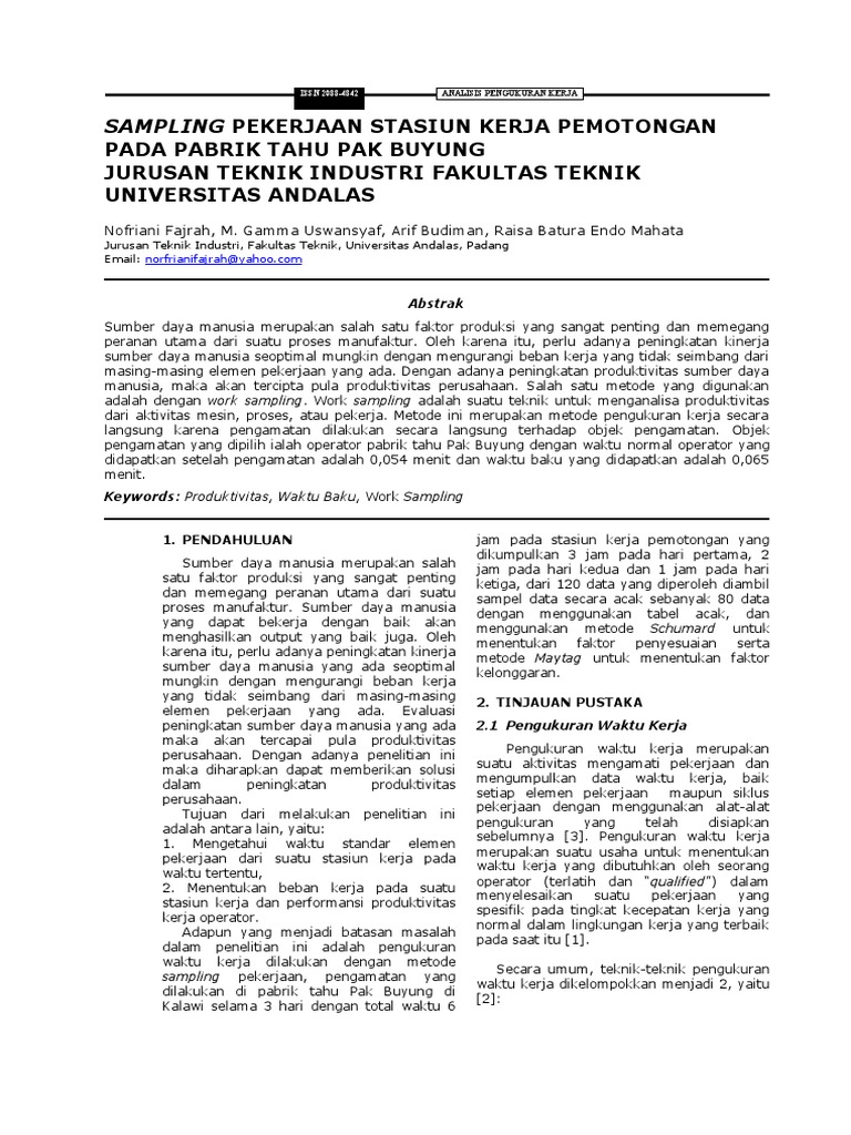 Work Sampling di Pabrik Tahu | PDF