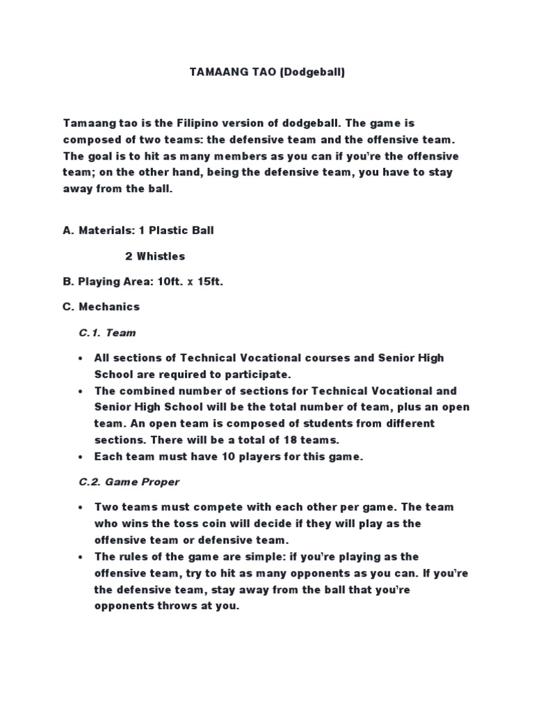 Filipino Dodgeball Rules PDF Hobbies Sports