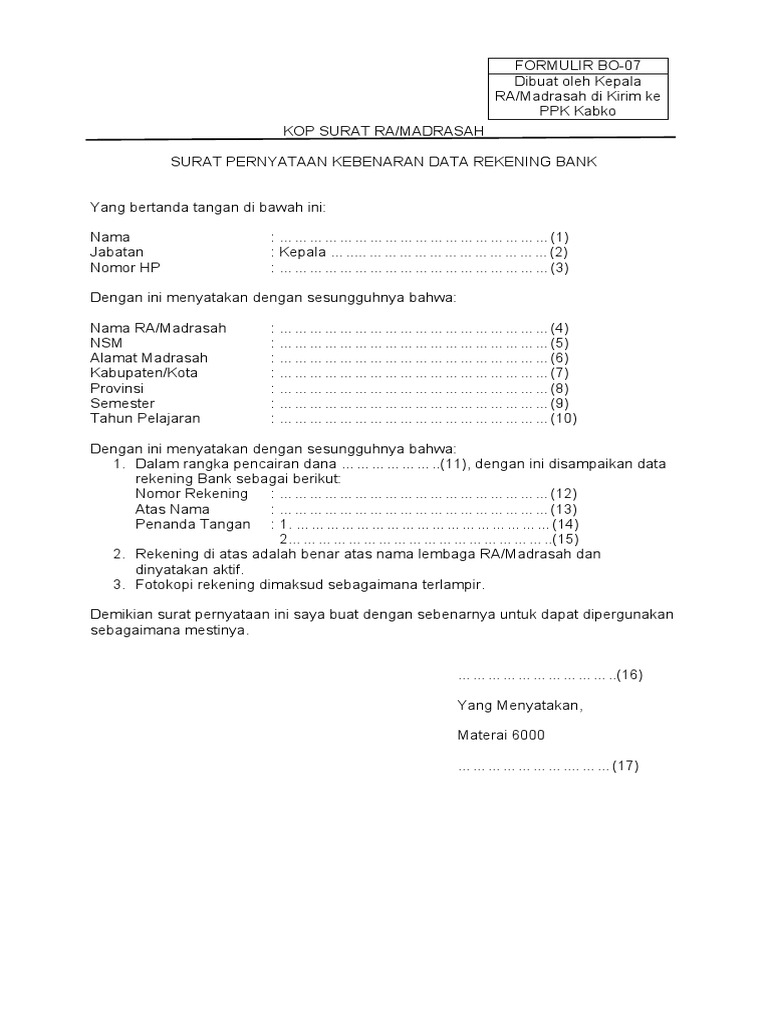 Formulir Bo 07 Pengiriman Rekening