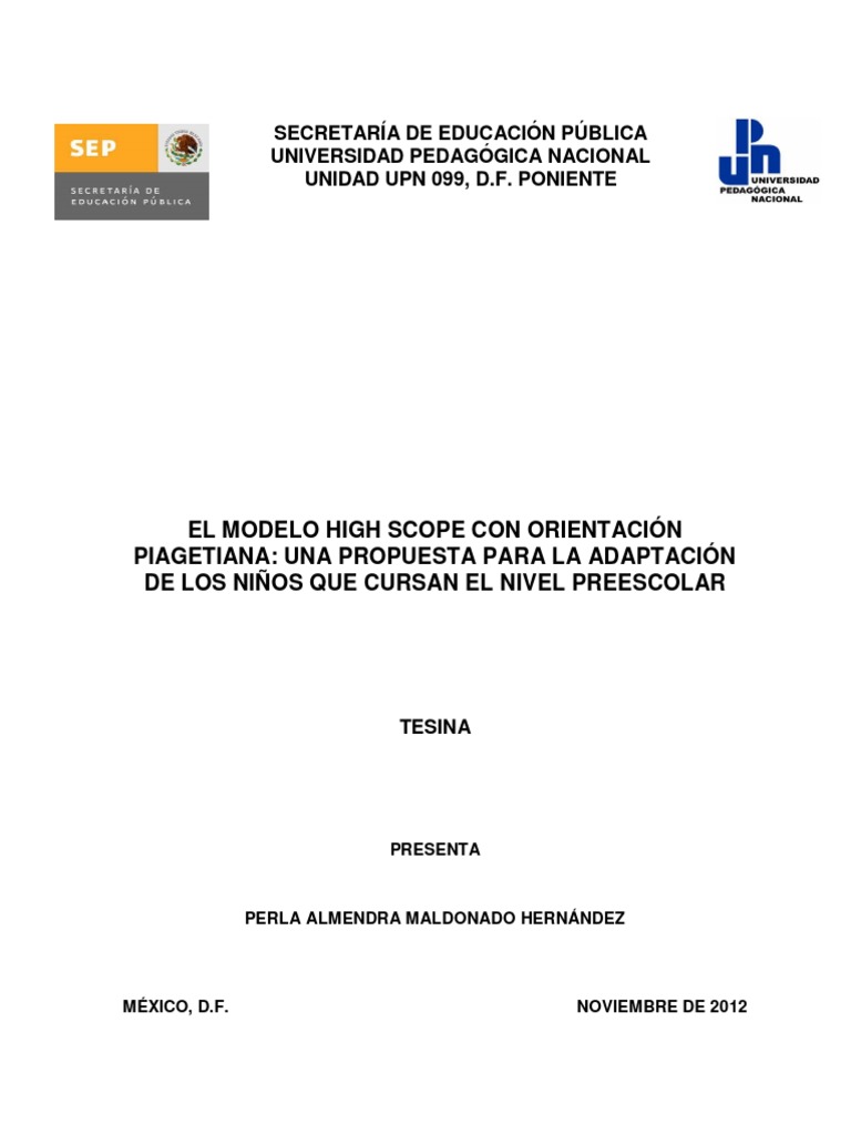 Propuesta del Modelo High Scope en Preescolar | PDF | Constructivismo ...