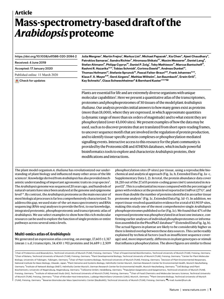 Mass-Spectrometry-Based Draft of The | PDF | Proteomics | Arabidopsis ...