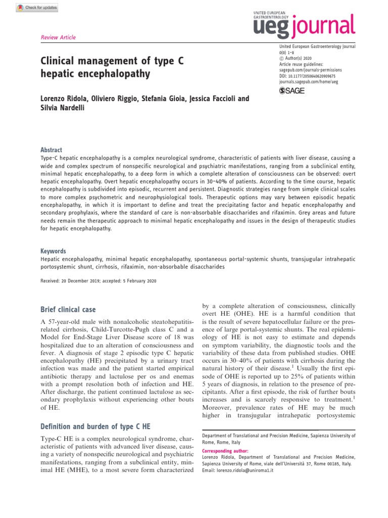 Clinical Management Of Type C Hepatic Encephalopathy Cirrhosis Health Sciences