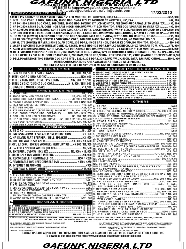 Computer Price List | PDF | Printer (Computing) | Computer Hardware