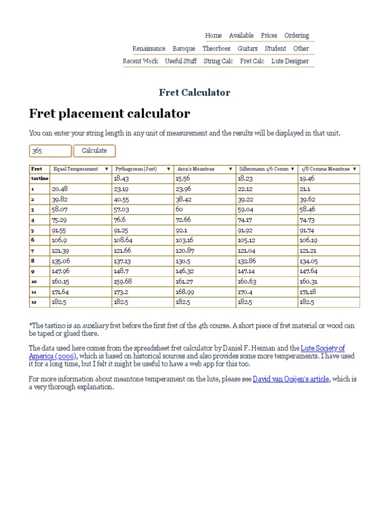 Fret Calculator PDF Music Theory Pitch (Music)